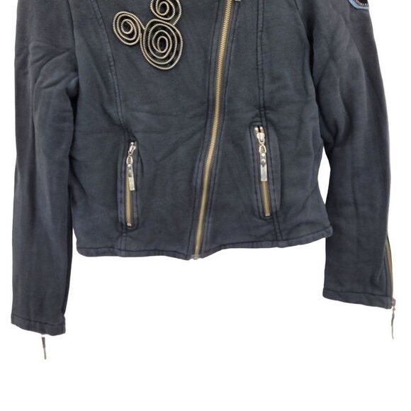 Disney Parks Disneyland Moto Jacket Sweatshirt M Black Sequined Mickey 3D Zip - Picture 7 of 17